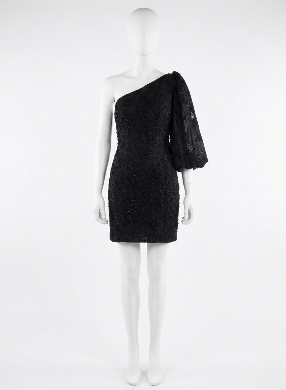 NEW RACHEL ALLAN rosette lace one shoulder cocktail dress in black